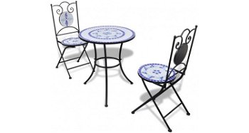 Masa bistro mozaic 60 cm, 2 scaune, albastru / alb, Alti producatori