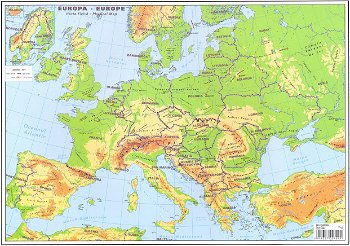 Harta de perete - Harta Europei fizica si politica, A3