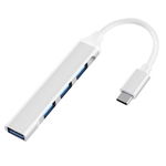 USB HUB Techstar® Diviso, USB Type-C la 4 x USB 3.0, Aluminium, Compact, Usor, OTG, Argintiu, Techstar