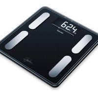 Cantar de diagnostic Beurer BF 400 Alb, afisaj XL iluminat, pana la 200 Kg, masoara greutatea, grasimea corporala, apa din corp, masa musculara si osoasa, AMR, BMR, 10 utilizatori, sticla securizata alba, electrozi din otel inoxidabil matuit