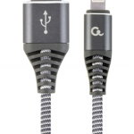 Cablu de date Premium Cotton Braided, USB - Lightning, 2m, Grey-White, Gembird