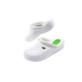 Saboti medicali dama - pernute gel, Sanital Light, Piele naturala, Jell 1350, Alb, 38, Sanital Light
