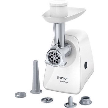 Masina de tocat carne Bosch SmartPower MFW2520W, 1.7 kg/min, 350 W, accesoriu carnati/kebbe, alb