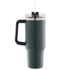Cana termos cu maner si pai, Quasar & Co., cu capac To Go, pentru bauturi calde/reci, otel inoxidabil, 1.2 L, verde inchis