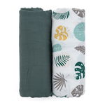 Set 2 scutece PetiteMars din muselina de bambus Misty Green Leaves hipoalergenice 120 x 120 cm multicolor, Petite&Mars