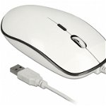 Mouse optic USB 4 butoane USB-A + adaptor USB-C alb, Delock 12532, Delock