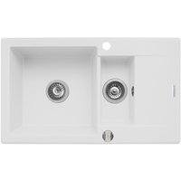 Chiuveta bucatarie Pyramis KORFU 1 1/2 cuve si 1 picurator 780x460mm adancime 185/105mm reversibila Pyragranite alb