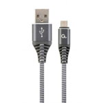 Premium cotton braided Micro-USB charging and data cable,1m,grey/white, Gembird