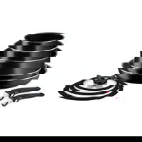 Set vase TEFAL Easy Cook & Clean L1539053, 10 piese, 16-28cm, aluminiu, Thermo Signal, negru