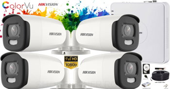 Kit complet supraveghere Hikvision 4 camere ColorVu Full HD, IR 40m, HIKVISIONKIT