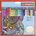 Carioca Stabilo Pen 68, 1 mm, 24 culori / set, etui carton