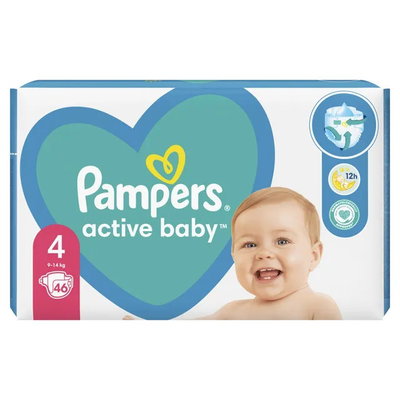Scutece Active Baby Marimea 4 pentru 9-14 kg, 46 bucati, Pampers, Pampers