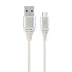 GEMBIRD CC-USB2B-AMCM-2M-BW2 Gembird Premium cotton braided Type-C USB charging and data cable,2m,silver/whit, Gembird