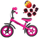 Bicicleta cu echipament protectie si frana de mana, Fara pedale, Pentru copii 2-6 ani, 12 inch, Roz, 