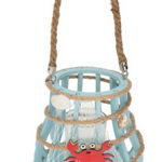 Suport pentru lumanare Crab, 14x26 cm, lemn/sticla, albastru deschis, Excellent Houseware