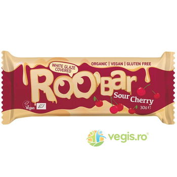 Baton cu Visine si Glazura Alba fara Gluten Ecologic/Bio 30g, ROOBAR