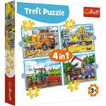 Trefl - Puzzle vehicule Utilaje de constructii , Puzzle Copii ,  4 in 1, piese 71