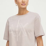Armani Exchange tricou din bumbac femei, culoarea bej, Armani Exchange
