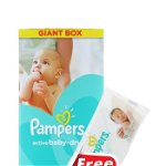 Pampers Active Baby Dry nr.3 5-9 kg 108 buc Giant Box+Servetele umede 12 buc GRATIS