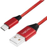 LOGILINK - USB 2.0 cable USB-A male to USB-C male, red, 0.3m, Logilink