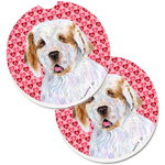 Caroline`s Treasures Clumber Spaniel Hearts Love and Valentine`s Day Portrait Set of 2 Cup Holder Car Inimi roșii Large, 