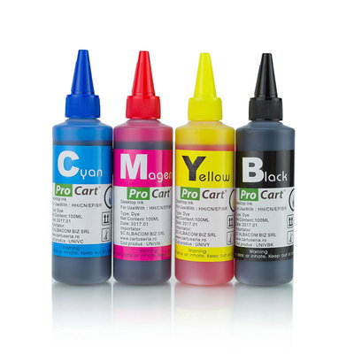 Cerneala Dye compatibila universala, 100 ml/culoare, set 4 culori, Procart