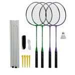 Set Badminton DHS, fileu 600 x 60 cm, otel, maner poliuretan, 4 rachete, 3 fluturasi, Verde/Mov