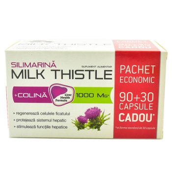 Milk Thistle + Colina, Zdrovit, 90 capsule + 30 capsule cadou