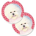 Caroline`s Treasures Bichon Frise Hearts Love and Valentine`s Day Portrait Set of 2 Cup Holder Car Co Inimi roșii Large, 
