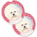 Caroline`s Treasures Bichon Frise Hearts Love and Valentine`s Day Portrait Set of 2 Cup Holder Car Co Inimi roșii Large, 