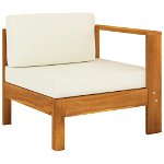 Canapea de mijloc cu cotiera vidaXL, alb crem, lemn masiv acacia, 70 x 65 x 60 cm, 10.4 kg