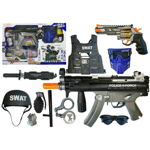 Set de joaca pentru copii, mitraliera, pistol cu gloante de spuma si accesorii de politie, leantoys, 4875, LeanToys