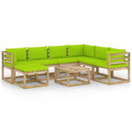 Set mobilier de gradina cu 3 canapele de colt, 3 canapele de mijloc cu perne si 2 mese/taburet vidaXL, Lemn, Maro/Verde deschis