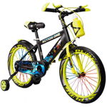 Bicicleta copii ACTION ONE Genesis II, 16 inch, 5-7 ani, cu roti ajutatoare si bidon pentru apa in suport, verde neon