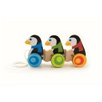 Trefl - Jucarie de tras 3 pinguini ,  Cu roti, Cu snur, Multicolor
