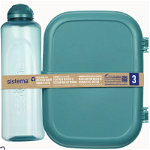 Set cutie depozitare alimente plastic reciclat 1.1 L si sticla 480 ml Sistema Ribon, Sistema Plastics