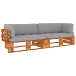 Set canapea din paleti 2 locuri vidaXL, cu perne maro miere lemn pin tratat, 110 x 65 x 55 cm, 15.96 kg