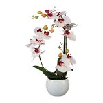 Orhidee artificială în ghiveci ceramic, alb, 42 cm, 