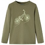 Tricou pentru copii cu mâneci lungi, imprimeu bicicletă, kaki, 116, Casa Practica