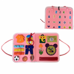Carte senzoriala tip geanta, cu 16 activitati, 45x28 cm, din fetru, roz, Krista
