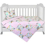 Set Lenjerie cu 4 piese 60/120 cm, bumbac 100%, Sweet Pink Panda - Multicolor, Pufinas