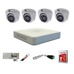 Sistem supraveghere video interior Hikvision 4 camere Turbo HD 5MP IR 20m DVR 4 canale cu toate accesoriile incluse CADOU HDD 1TB, Hikvision