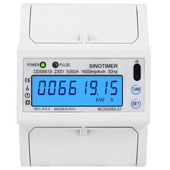 Contor monofazat de energie electrica, Sinotimer, 230V AC 50Hz, 5(100)A, ecran digital LED iluminat, DDS6619-015, SINOTIMER