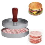 Presa pentru Burgeri Koken, cu maner de lemn, material Aliaj/Aluminiu,forma si presa, usor de curatat si folosit, Diametrul 11.8 cm, Gri, Koken