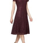 Imbracaminte Femei SL Fashions Tea Length Sequin Lace Dress Fig