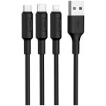 Cablu Date si Incarcare USB la tip Lightning - USB la MicroUSB - USB la USB Type-C HOCO 3in1 Soarer X25, 1 m, Negru