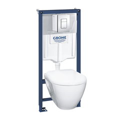 Set complet Grohe Solido Perfect 4-in-1 cu vas wc suspendat cu capac inchidere lenta  rezervor incastrat cu cadru si clapeta Skate Cosmopolitan crom, Grohe