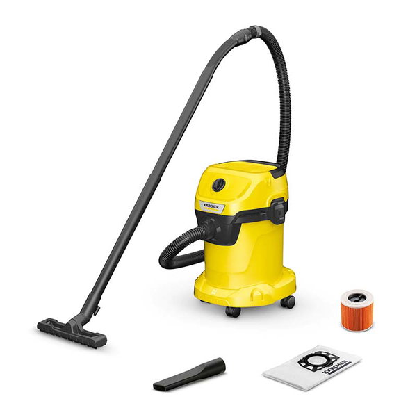 Aspirator umed-uscat Karcher WD 3 V-17/4/20 1.628-127.0, Aspirare umeda si uscata, 17 l, Furtun 2 m, 1000 W, Sac filtru din hartie, Functie de suflare, Galben/Negru