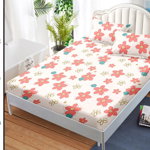 Husa de pat cu elastic 180x200 din Bumbac Finet + 2 Fete de Perna - Floricele Roz, ELEGANT HOME PUCIOASA