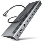 Hub USB Axagon HMC-4KX3, Triple 4k Display, Superspeed USB-c, 2 HDMI, DP, GLAN, 3 USB-A, PD, card reader, audio out, carcasa metalica